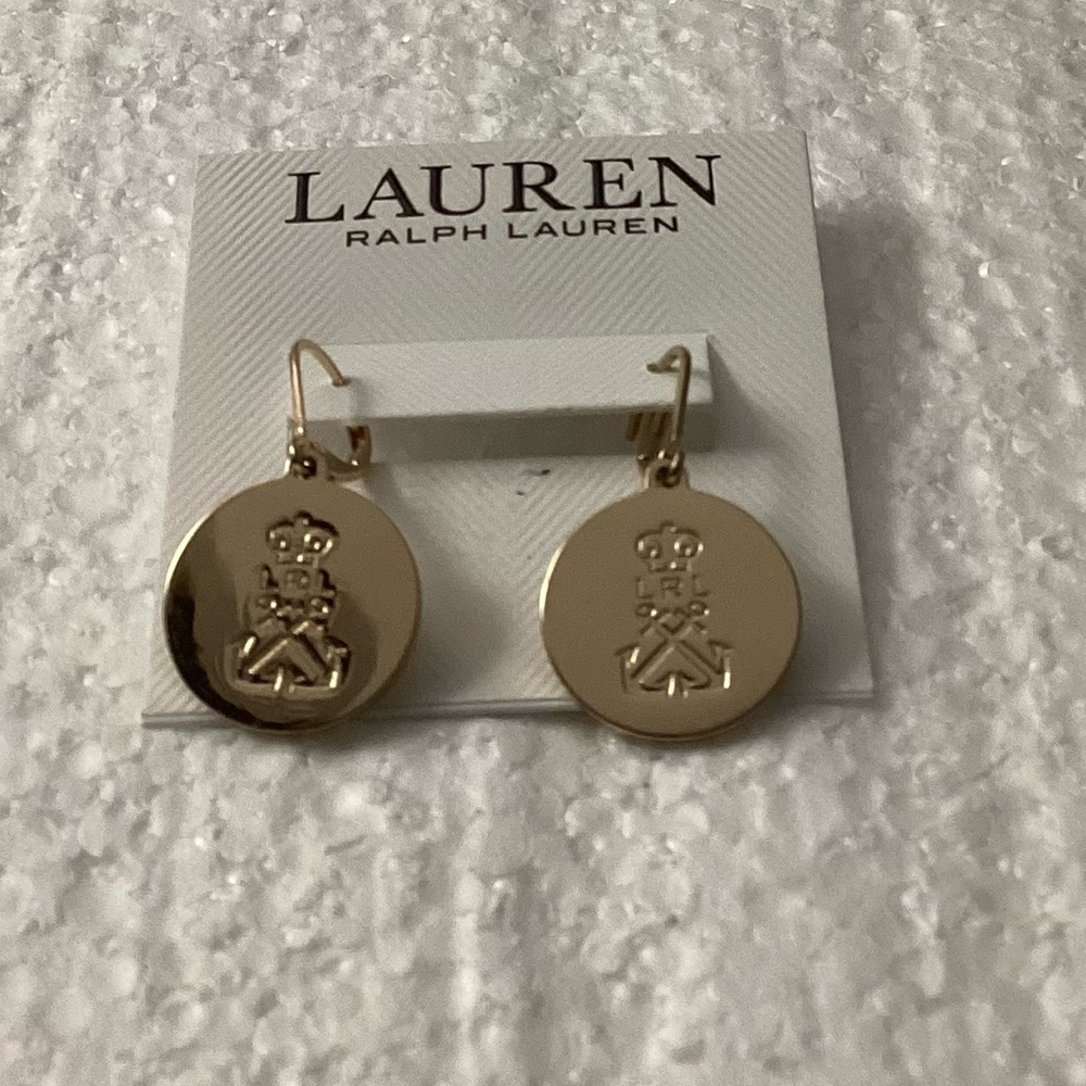 Lauren Ralph Lauren Gold-Tone Polished Logo Disc Leverback Drop Earrings